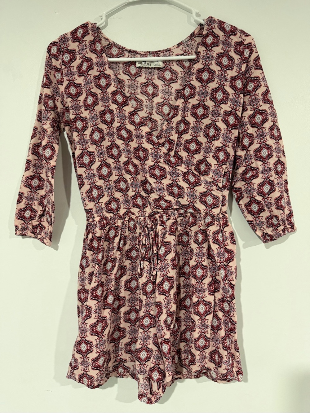 Hollister Pink Printed Tie-Waist Long Sleeve Dress